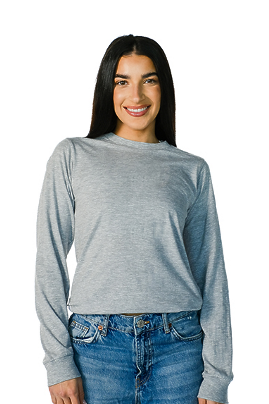 Premium Heather Long Sleeve Crew Neck Tee CVC Cotton-Poly Blend