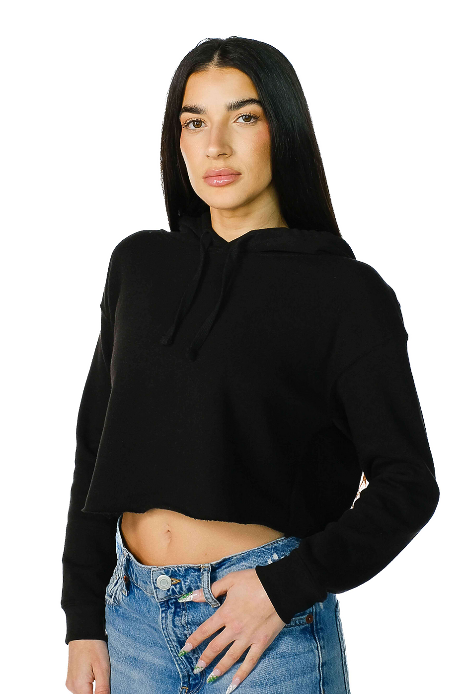 Women's Cropped Terry Fleece Hoodie 60% Cotton 40% Polyester