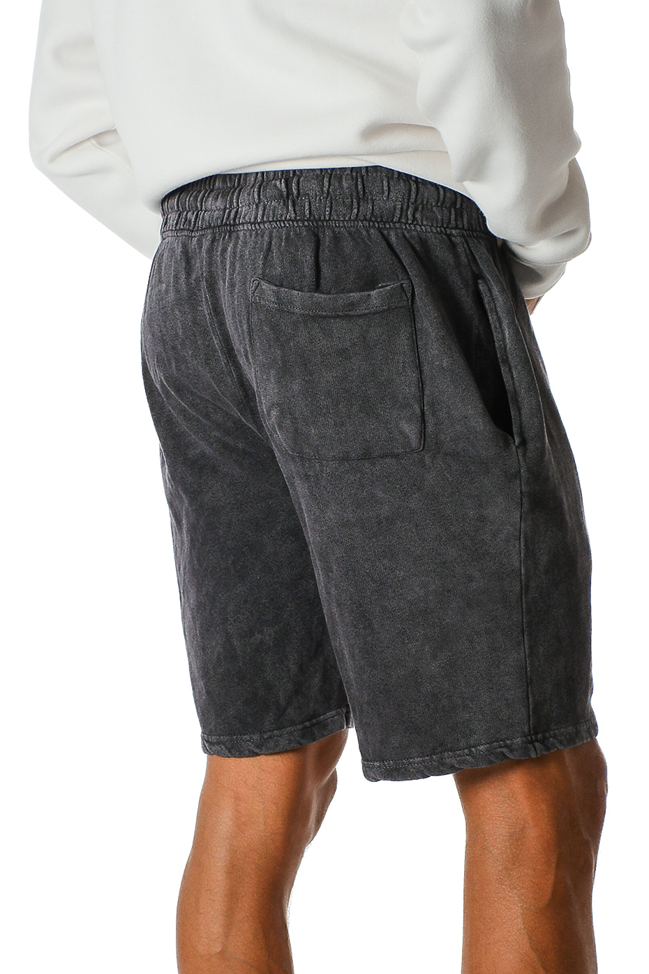Vintage Mineral Washed Fleece Shorts Soft Cotton Blend Elastic Waistband