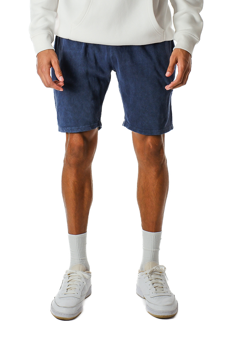 Vintage Mineral Washed Fleece Shorts Soft Cotton Blend Elastic Waistband