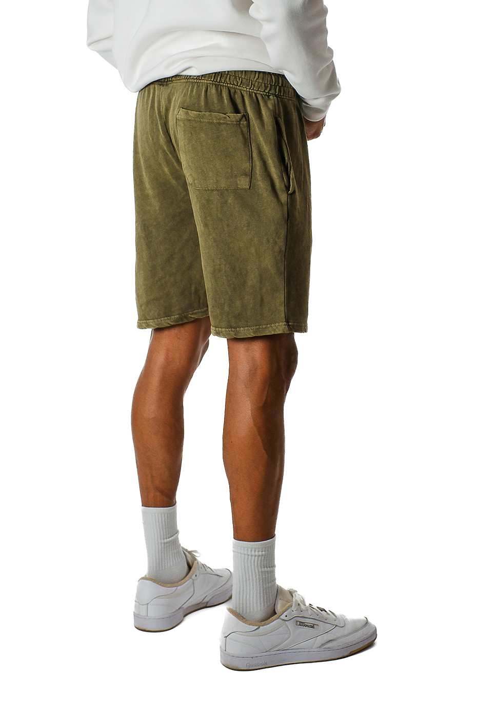 Vintage Mineral Washed Fleece Shorts Soft Cotton Blend Elastic Waistband