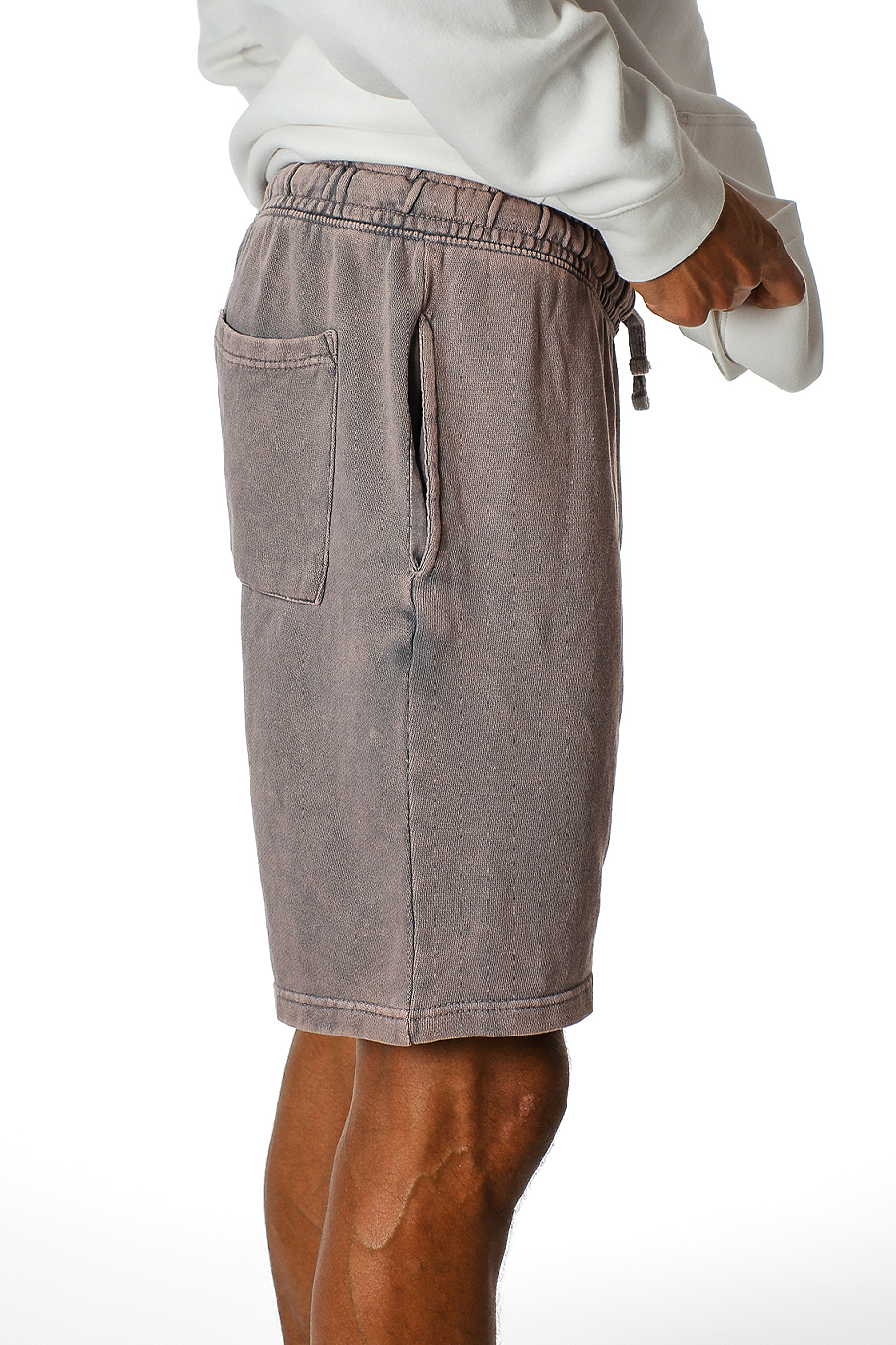 Vintage Mineral Washed Fleece Shorts Soft Cotton Blend Elastic Waistband