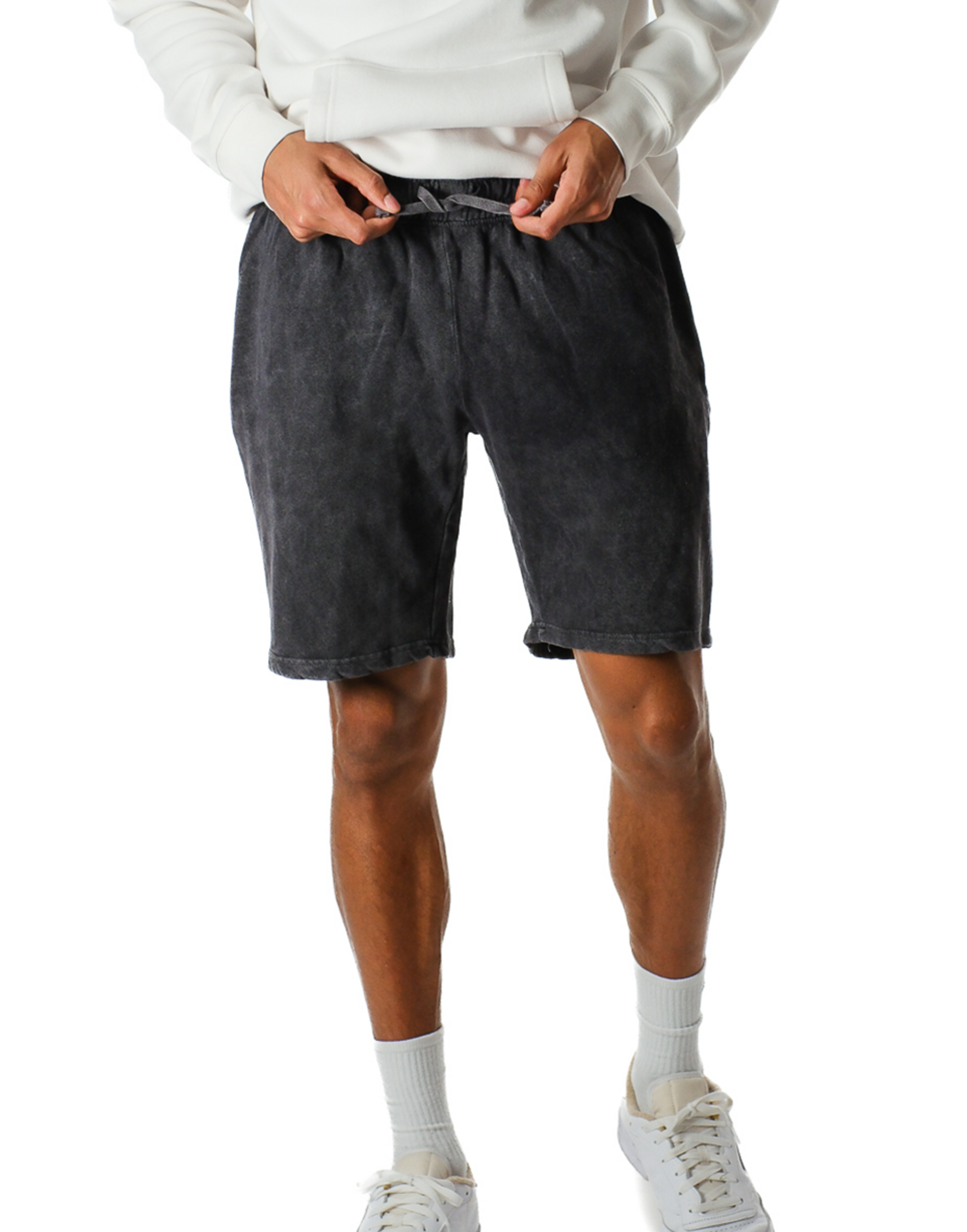 Vintage Mineral Washed Fleece Shorts Soft Cotton Blend Elastic Waistband
