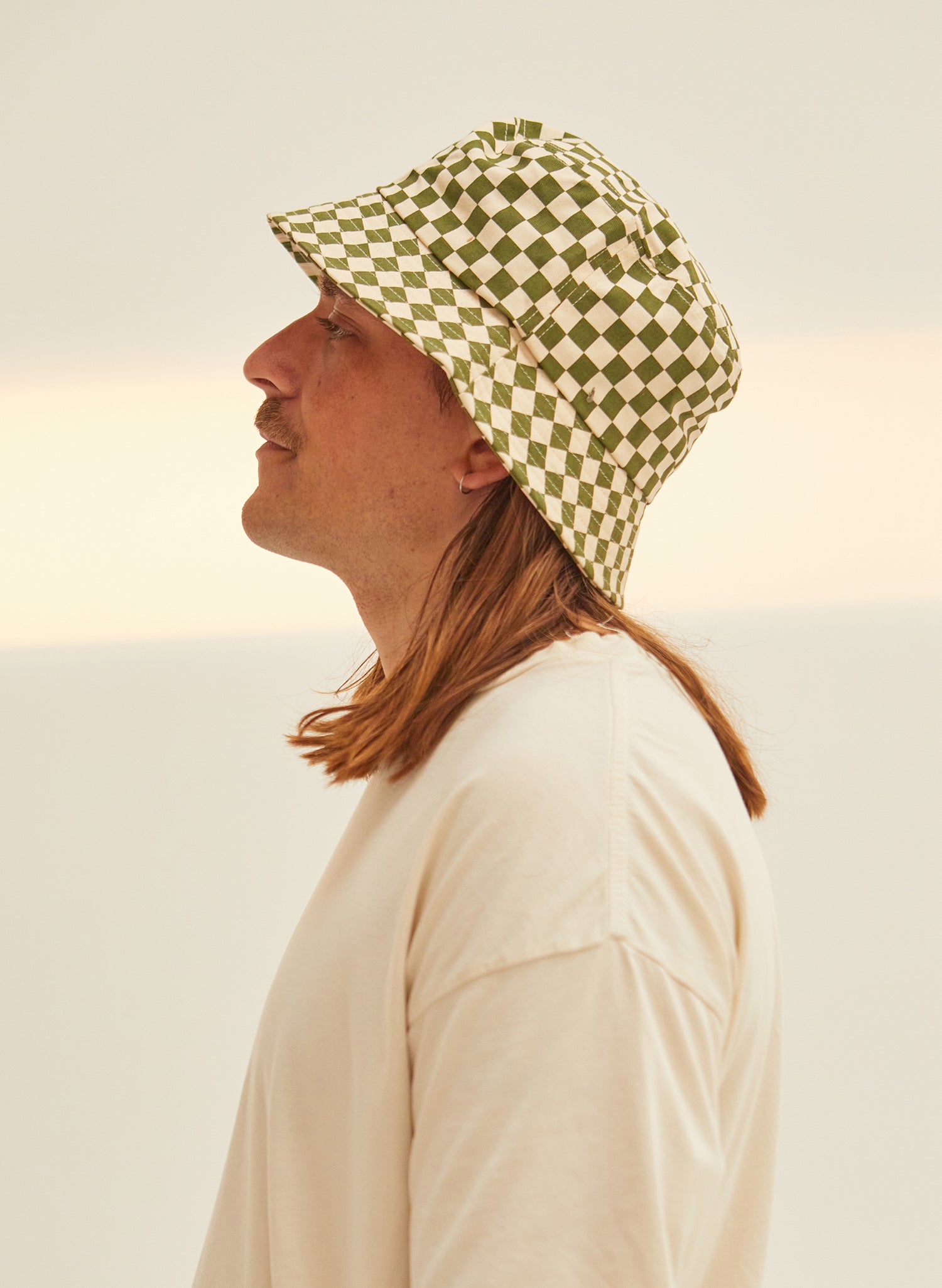 Vintage Checkerboard Cotton Twill Bucket Hat - One Size Fits All