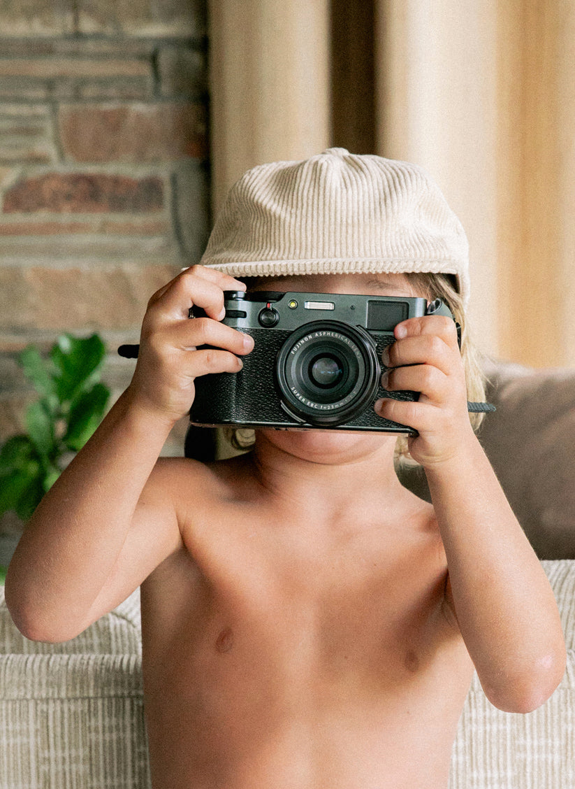Kids Corduroy Field Trip Hat Adjustable Brass Strap 5-Panel