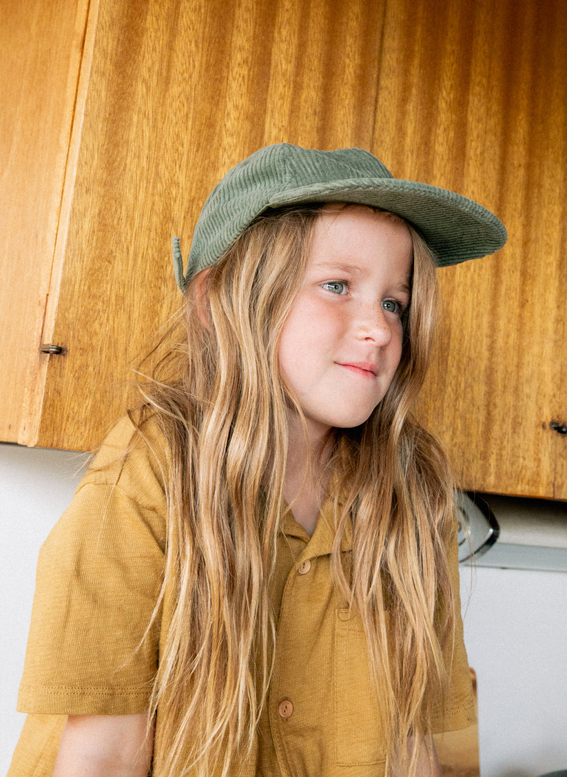 Kids Corduroy Field Trip Hat Adjustable Brass Strap 5-Panel