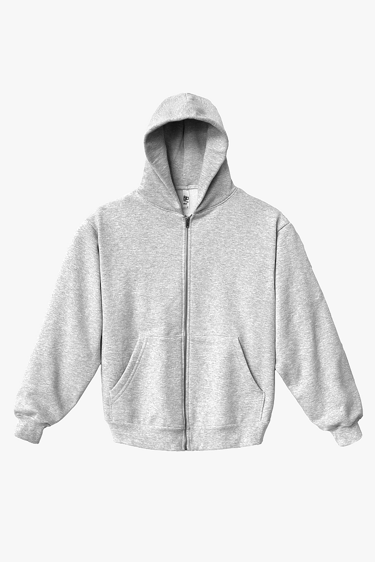 Premium Heavyweight 14oz Full-Zip Fleece Hoodie Loose Fit with Kangaroo Pocket