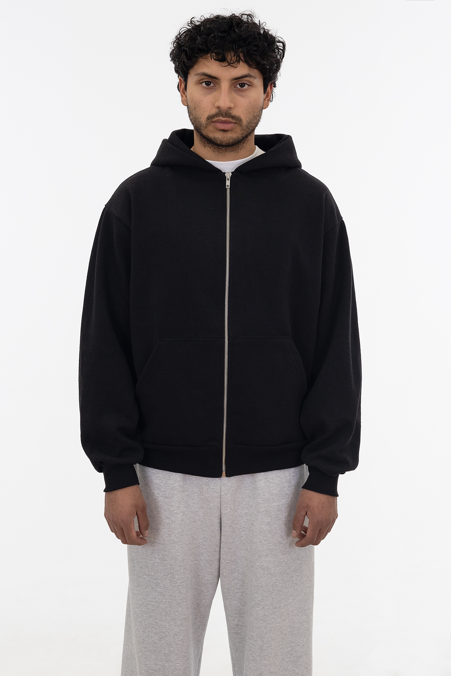 Premium Heavyweight 14oz Full-Zip Fleece Hoodie Loose Fit with Kangaroo Pocket