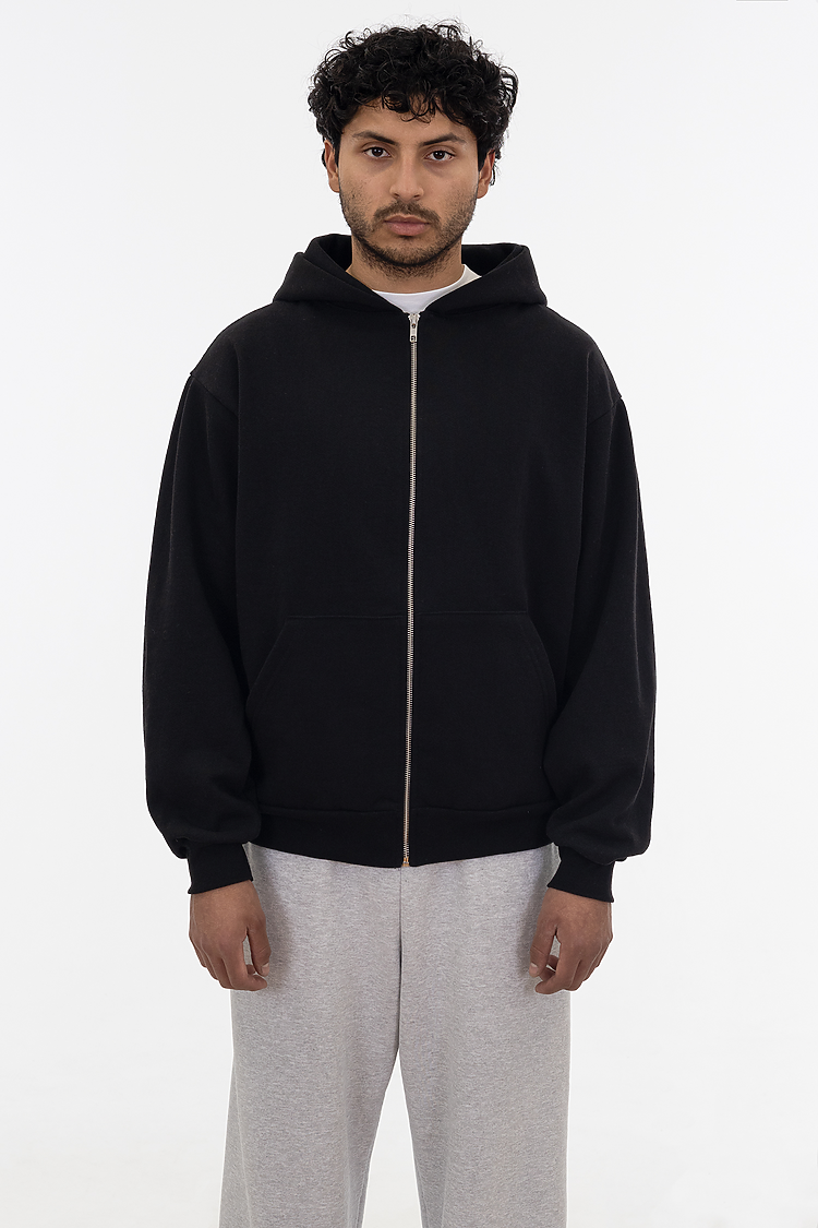 Premium Heavyweight 14oz Full-Zip Fleece Hoodie Loose Fit with Kangaroo Pocket