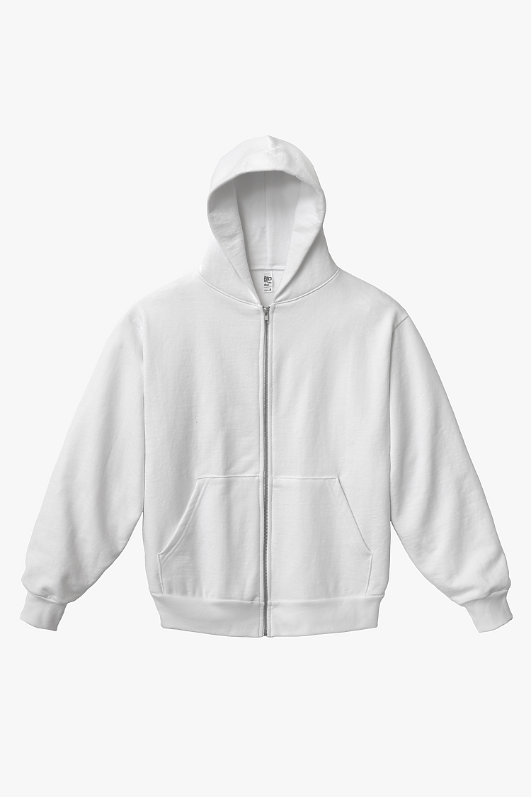 Premium Heavyweight 14oz Full-Zip Fleece Hoodie Loose Fit with Kangaroo Pocket