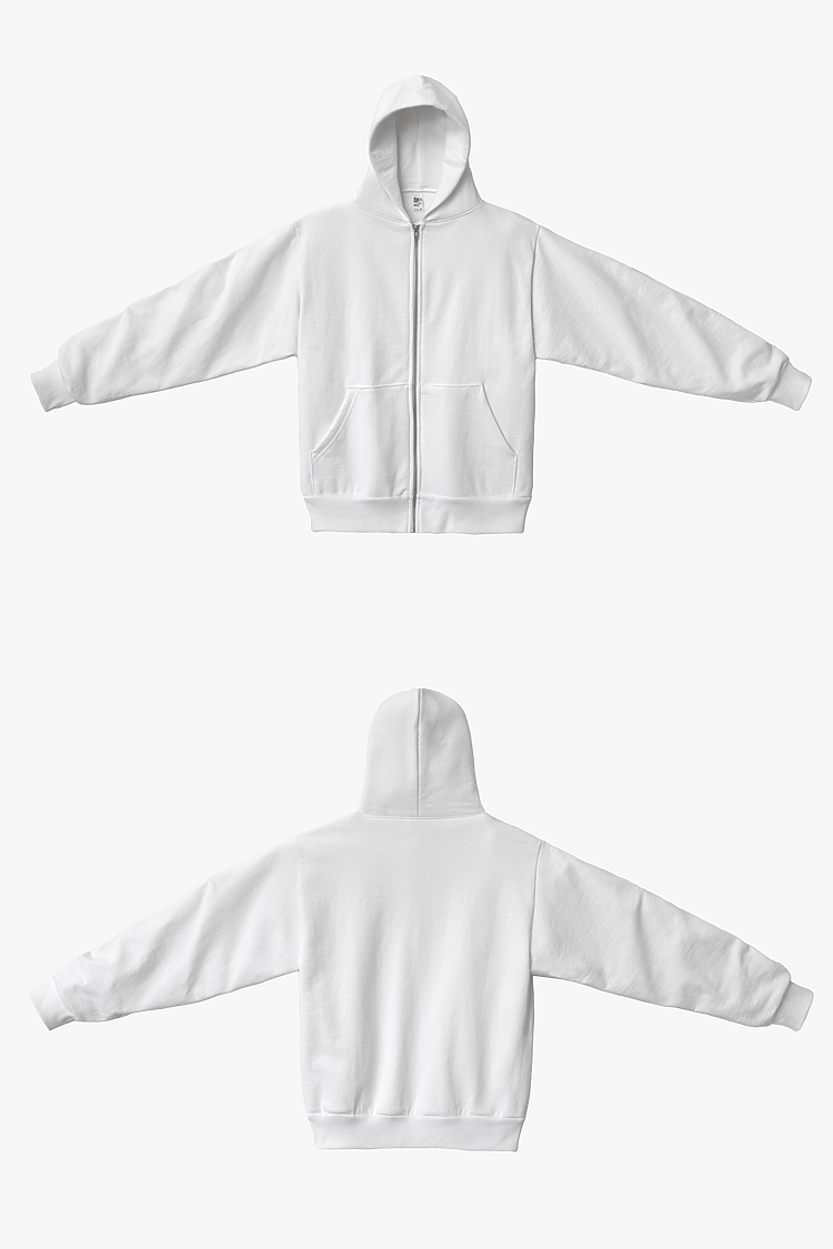 Premium Heavyweight 14oz Full-Zip Fleece Hoodie Loose Fit with Kangaroo Pocket