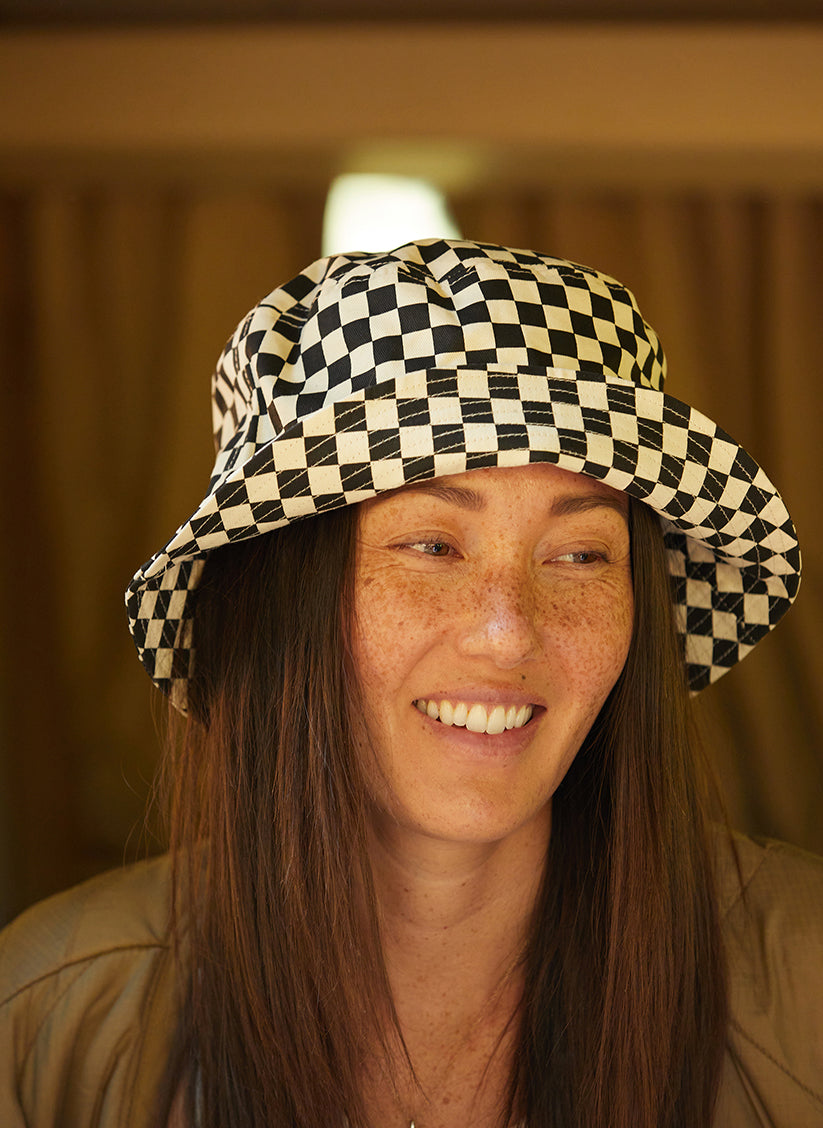 Vintage Checkerboard Cotton Twill Bucket Hat - One Size Fits All