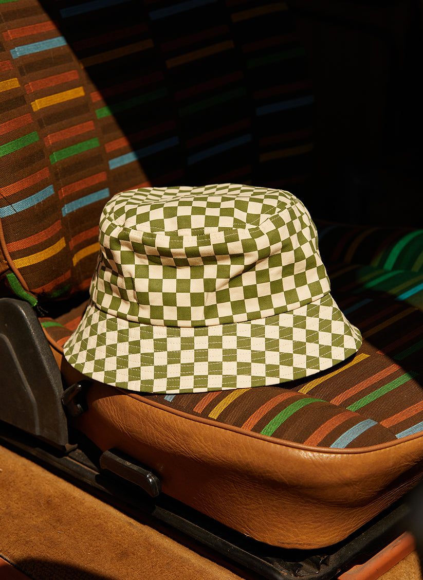 Vintage Checkerboard Cotton Twill Bucket Hat - One Size Fits All