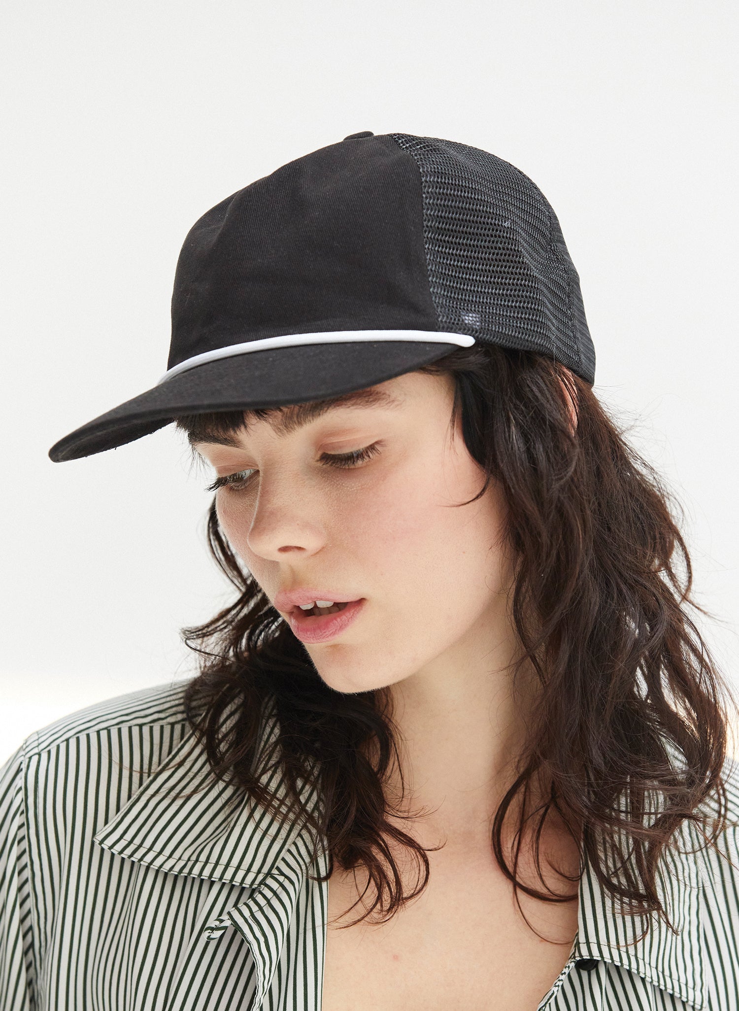 Brushed Cotton Rope Trucker Hat with Curved Brim Snapback