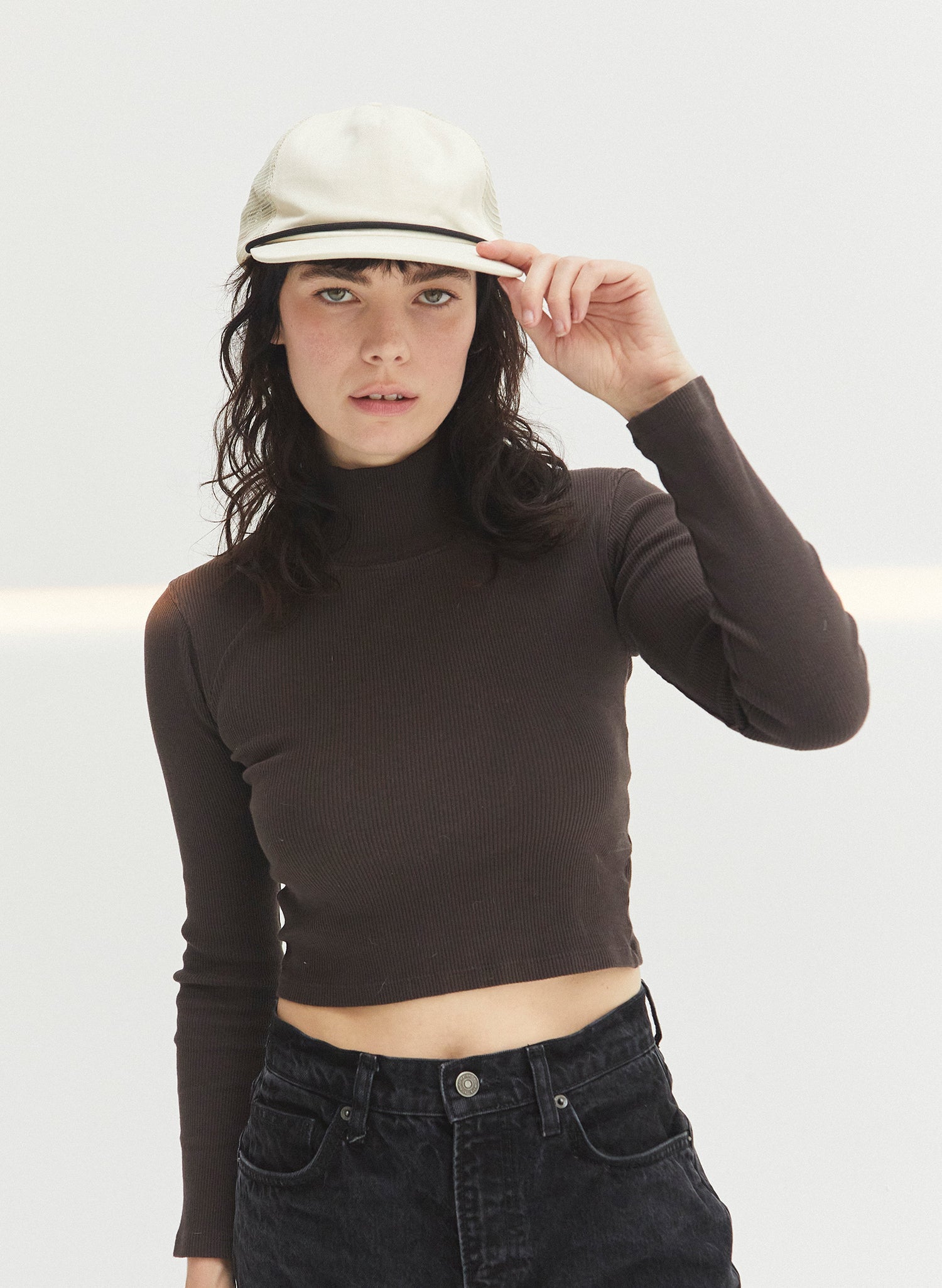 Brushed Cotton Rope Trucker Hat with Curved Brim Snapback