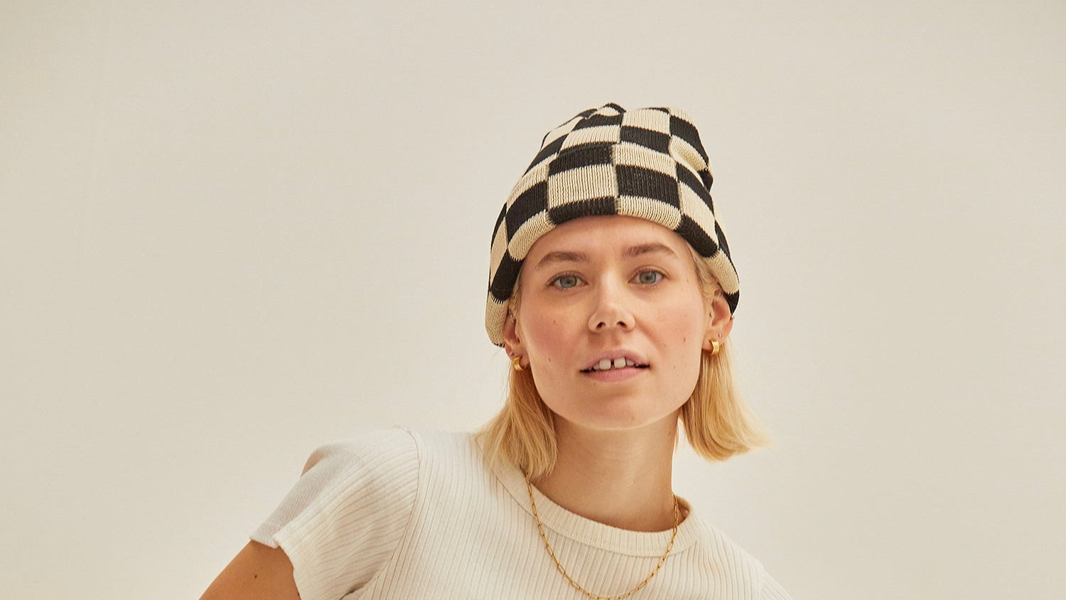 Hemp Blend Checkerboard Slacker Beanie Warm Ribbed Knit Hat