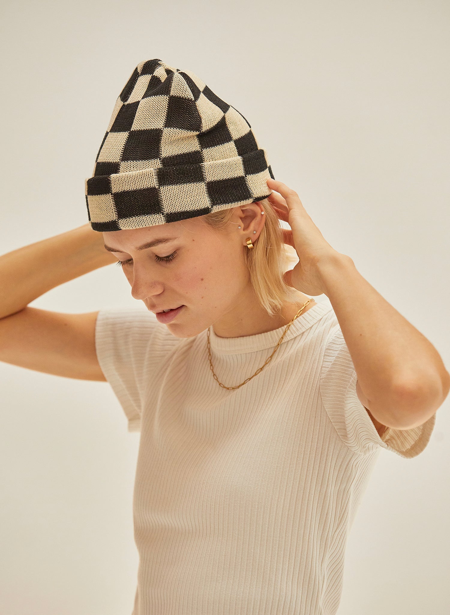 Hemp Blend Checkerboard Slacker Beanie Warm Ribbed Knit Hat