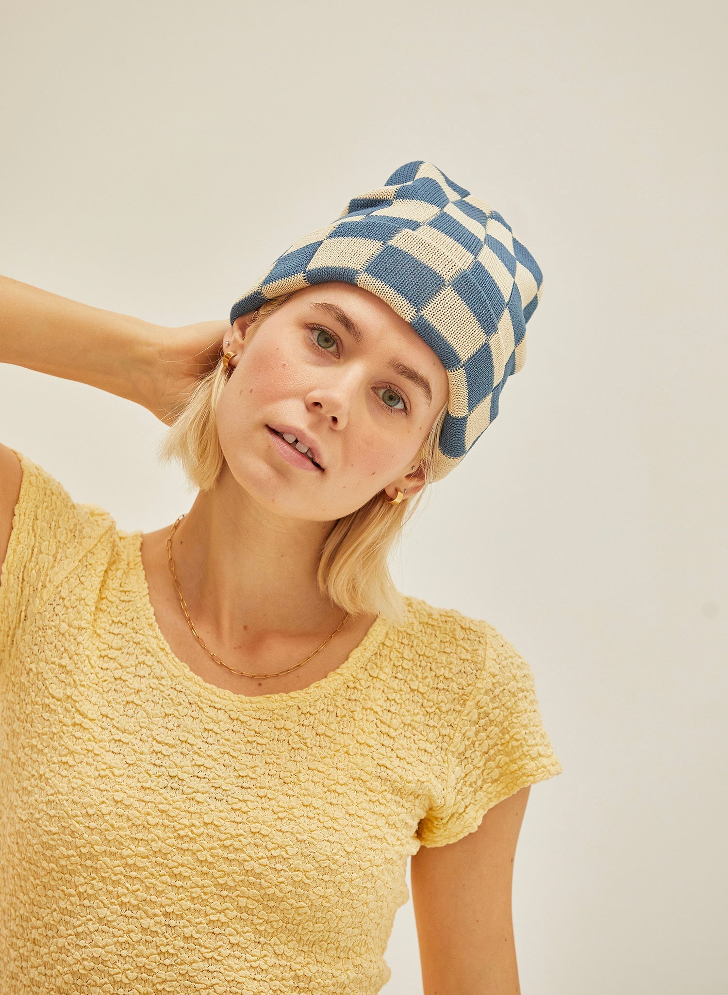 Hemp Blend Checkerboard Slacker Beanie Warm Ribbed Knit Hat
