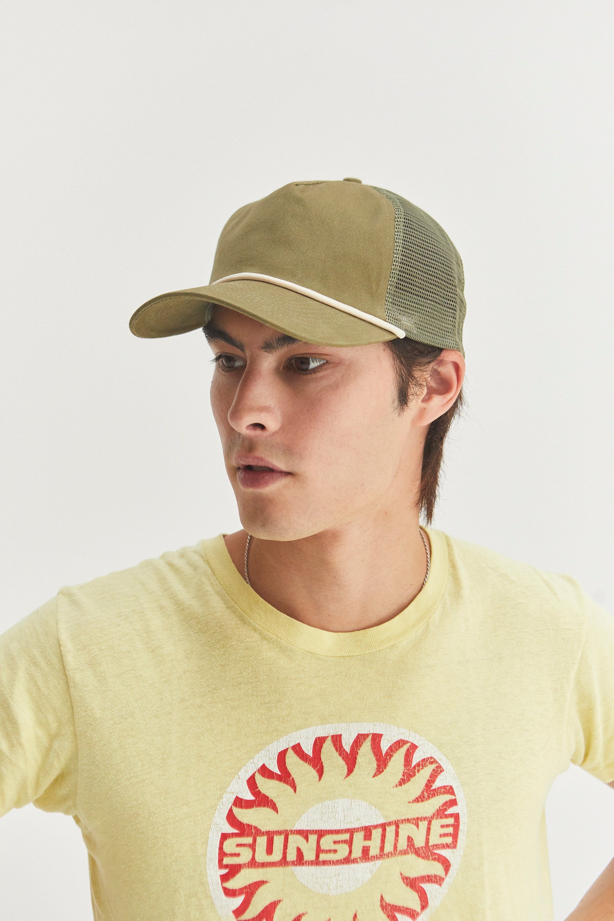 Brushed Cotton Rope Trucker Hat with Curved Brim Snapback