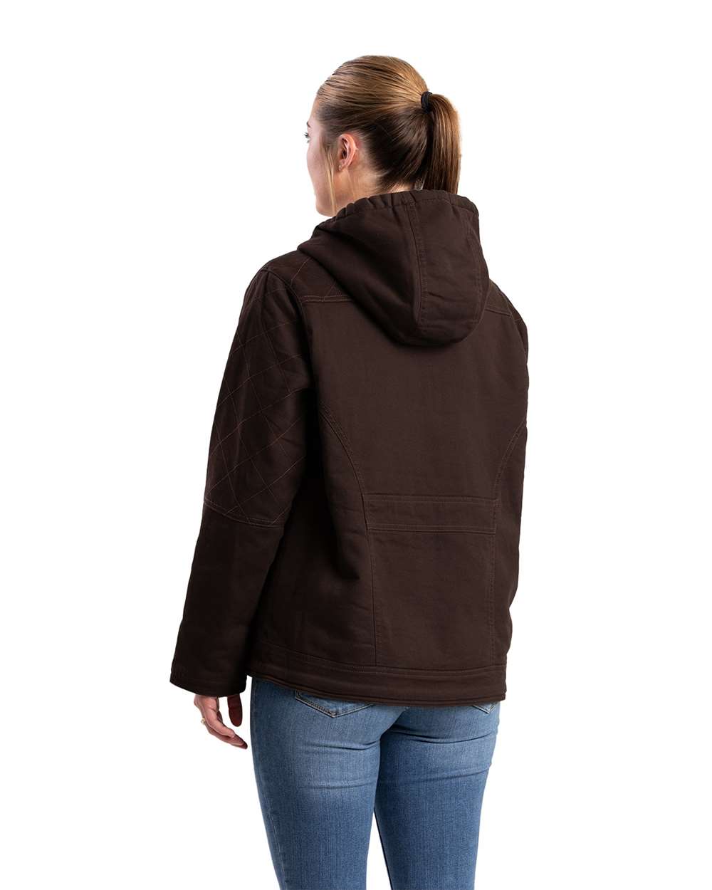 Women's Sherpa-Lined Cotton-Lycra Twill Hooded Work Jacket with Insulation