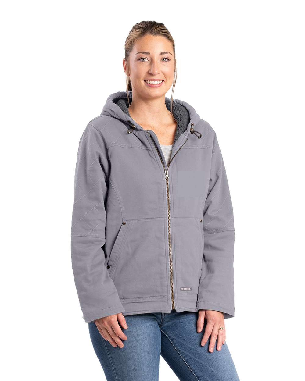 Women's Sherpa-Lined Cotton-Lycra Twill Hooded Work Jacket with Insulation