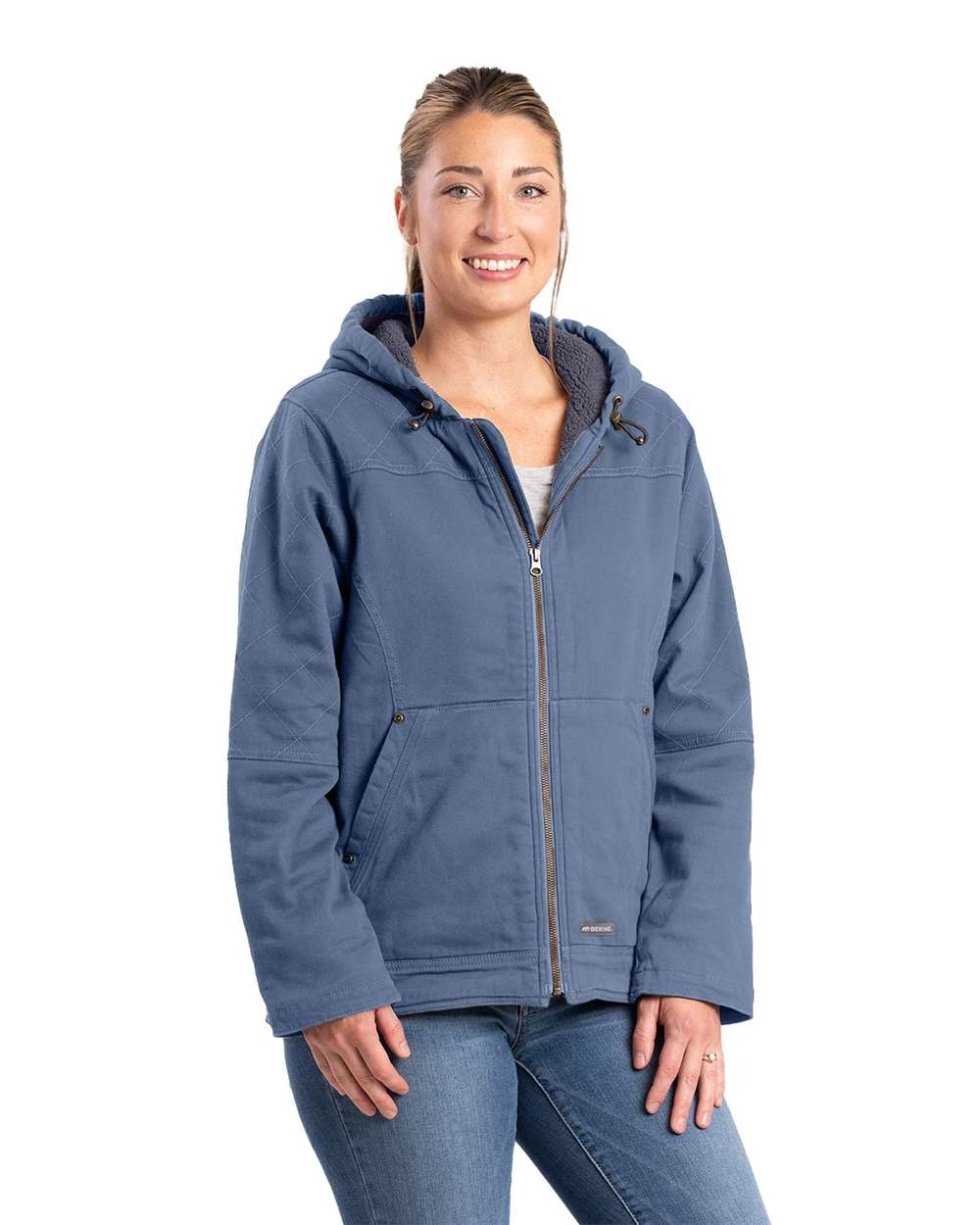 Women's Sherpa-Lined Cotton-Lycra Twill Hooded Work Jacket with Insulation