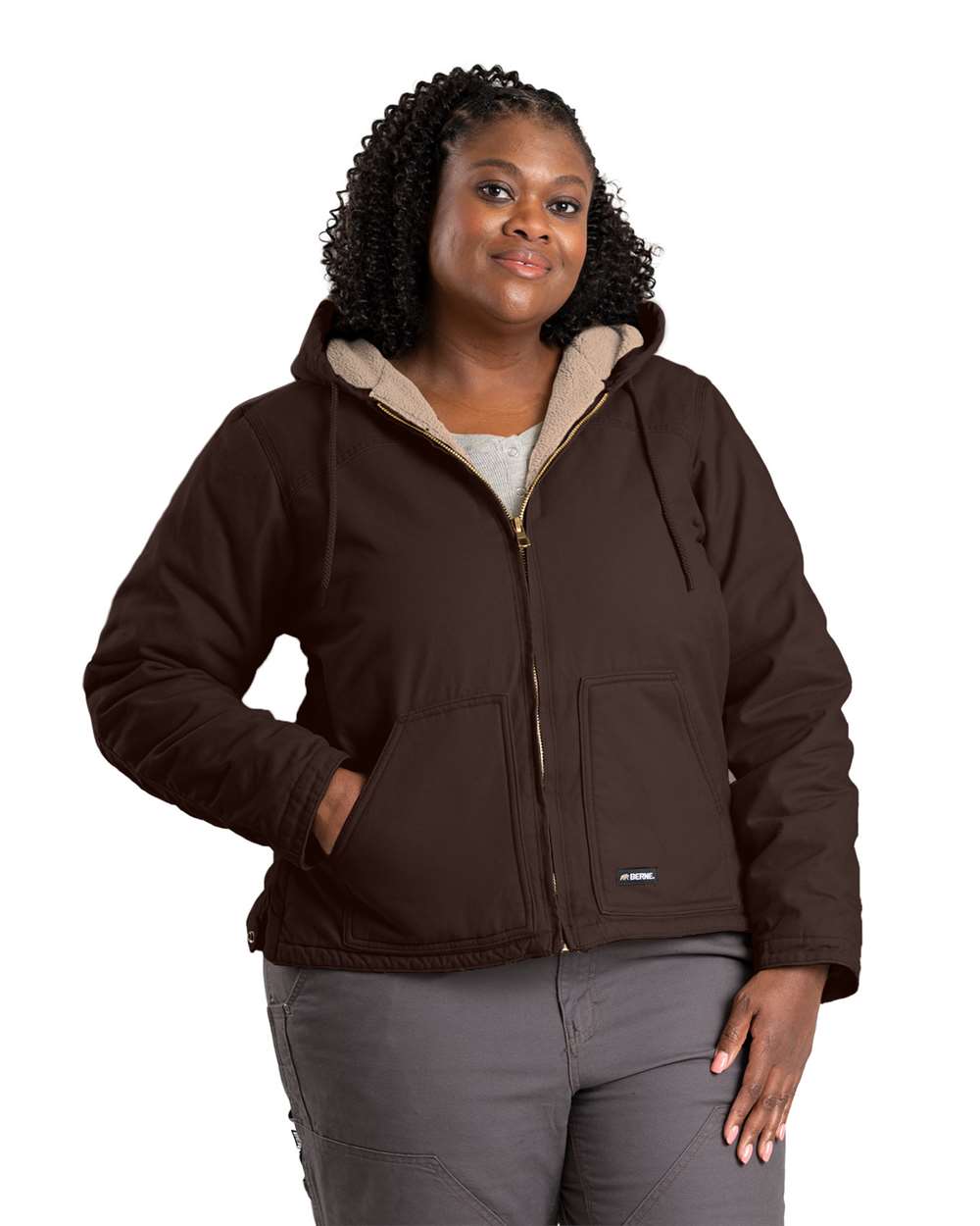 Women's Heavyweight Sherpa-Lined Cotton Duck Hooded Work Coat
