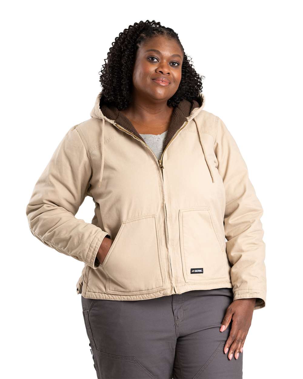 Women's Heavyweight Sherpa-Lined Cotton Duck Hooded Work Coat