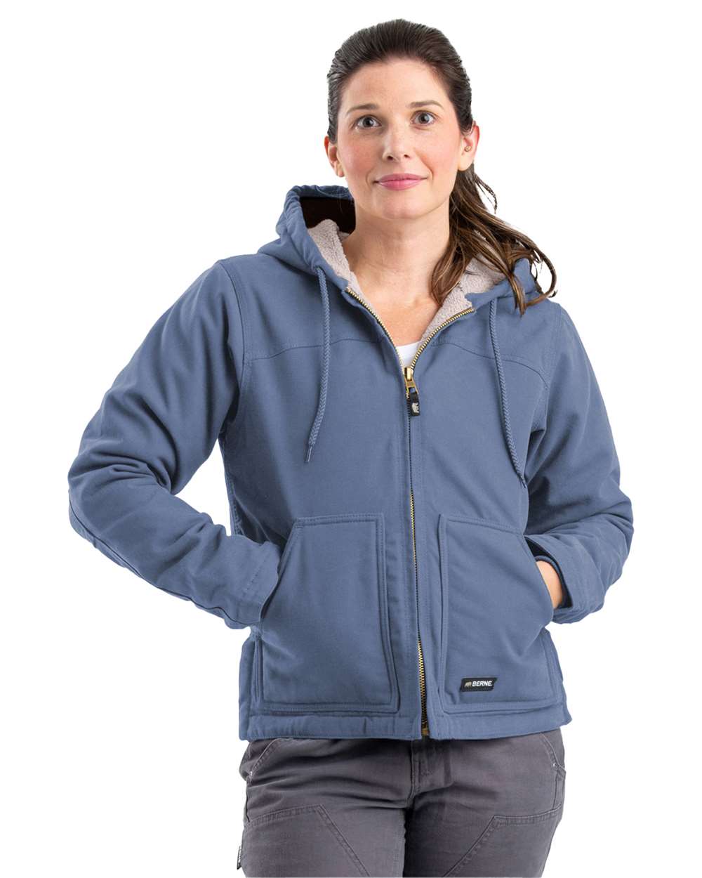 Women's Heavyweight Sherpa-Lined Cotton Duck Hooded Work Coat