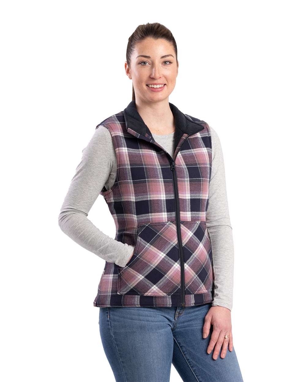 Women's Insulated Flannel Vest with Fleece Lining and Pockets