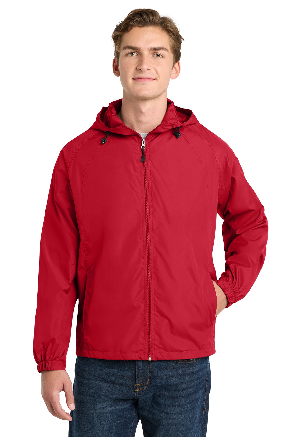 Sport-Tek Adult Hooded Raglan Jacket: Wind-Resistant, Water-Repellent Performance Outerwear