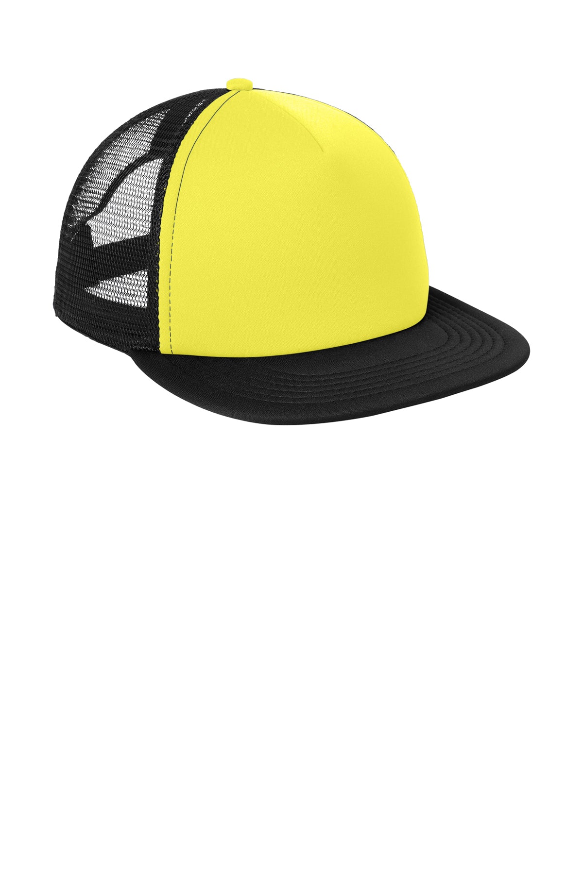 District Flat Bill Snapback Trucker Cap Neon Yellow High-Profile