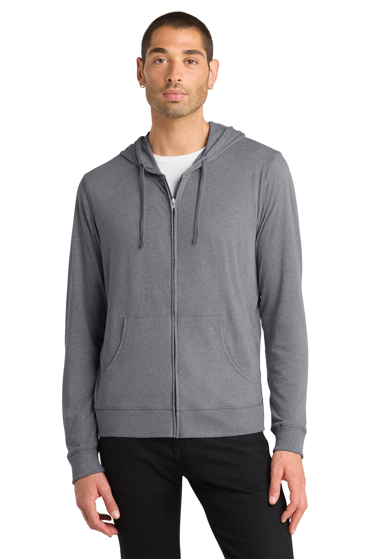 District Jersey Full-Zip Hoodie Lightweight 60/40 Cotton-Poly Layerable Classic Fit