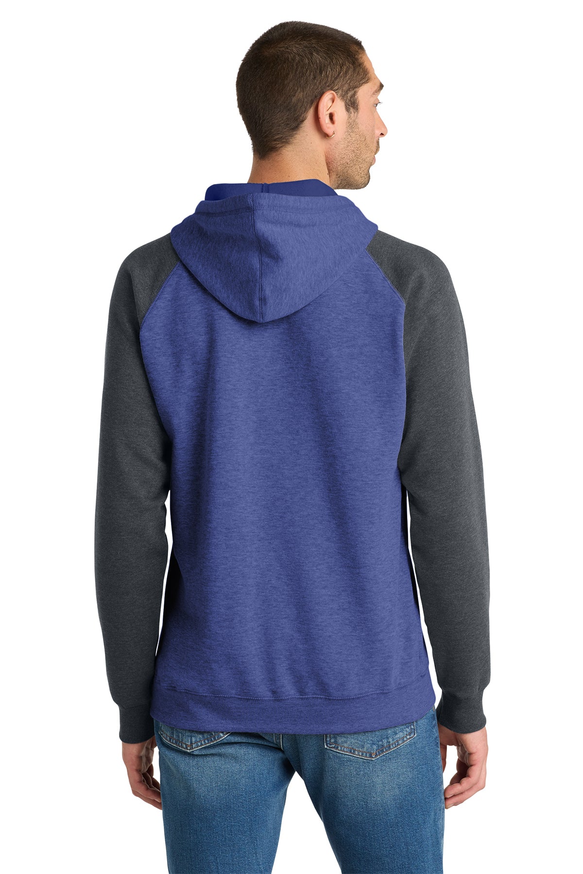 District Lightweight Fleece Raglan Hoodie 55/45 Cotton Polyester Varsity