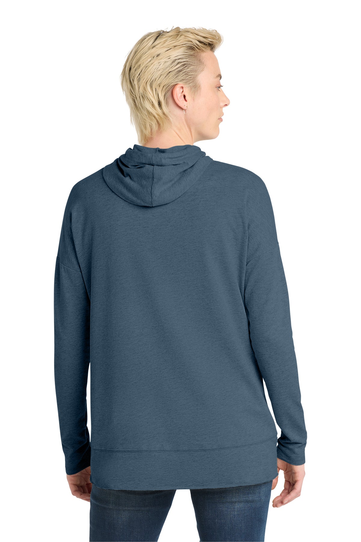Women's Featherweight French Terry Hoodie Washed Indigo Lightweight Cowl Neck