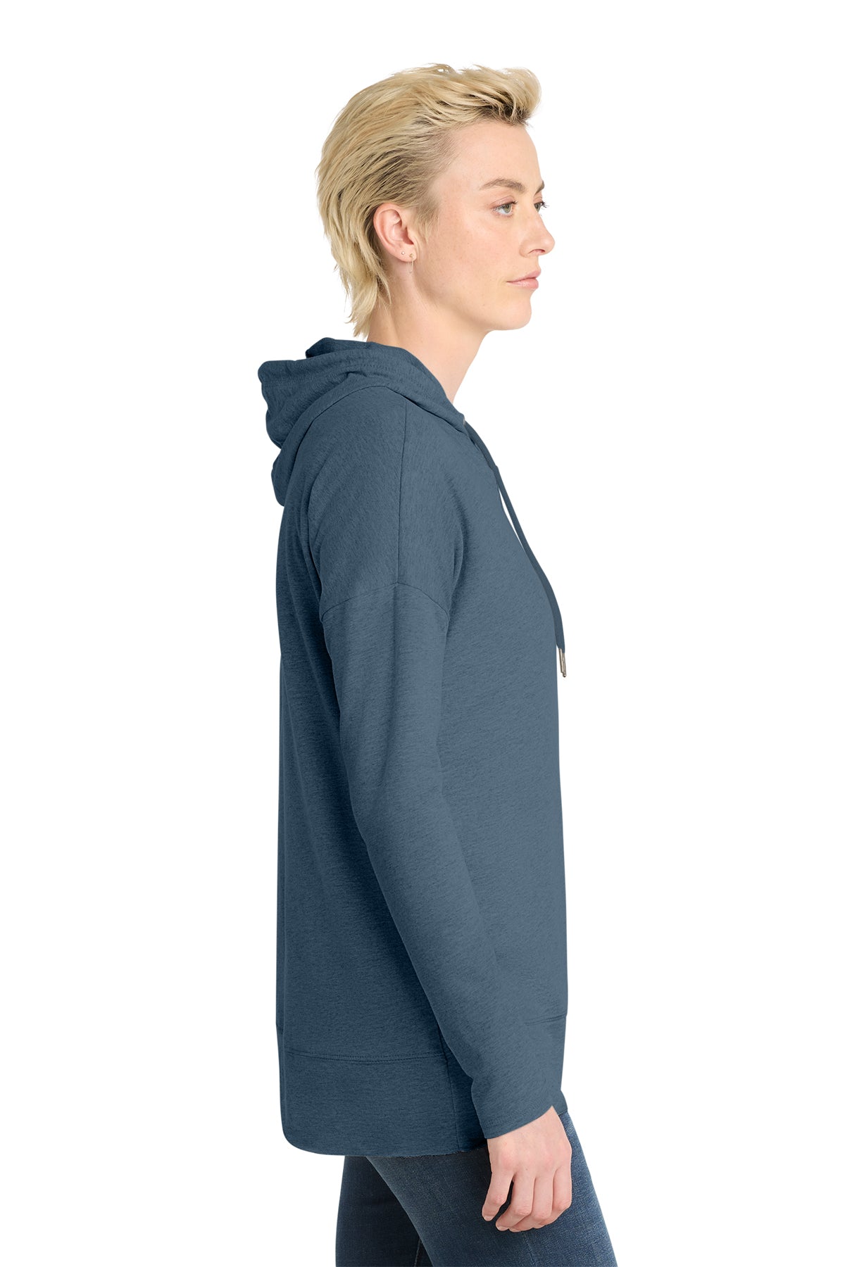 Women's Featherweight French Terry Hoodie Washed Indigo Lightweight Cowl Neck