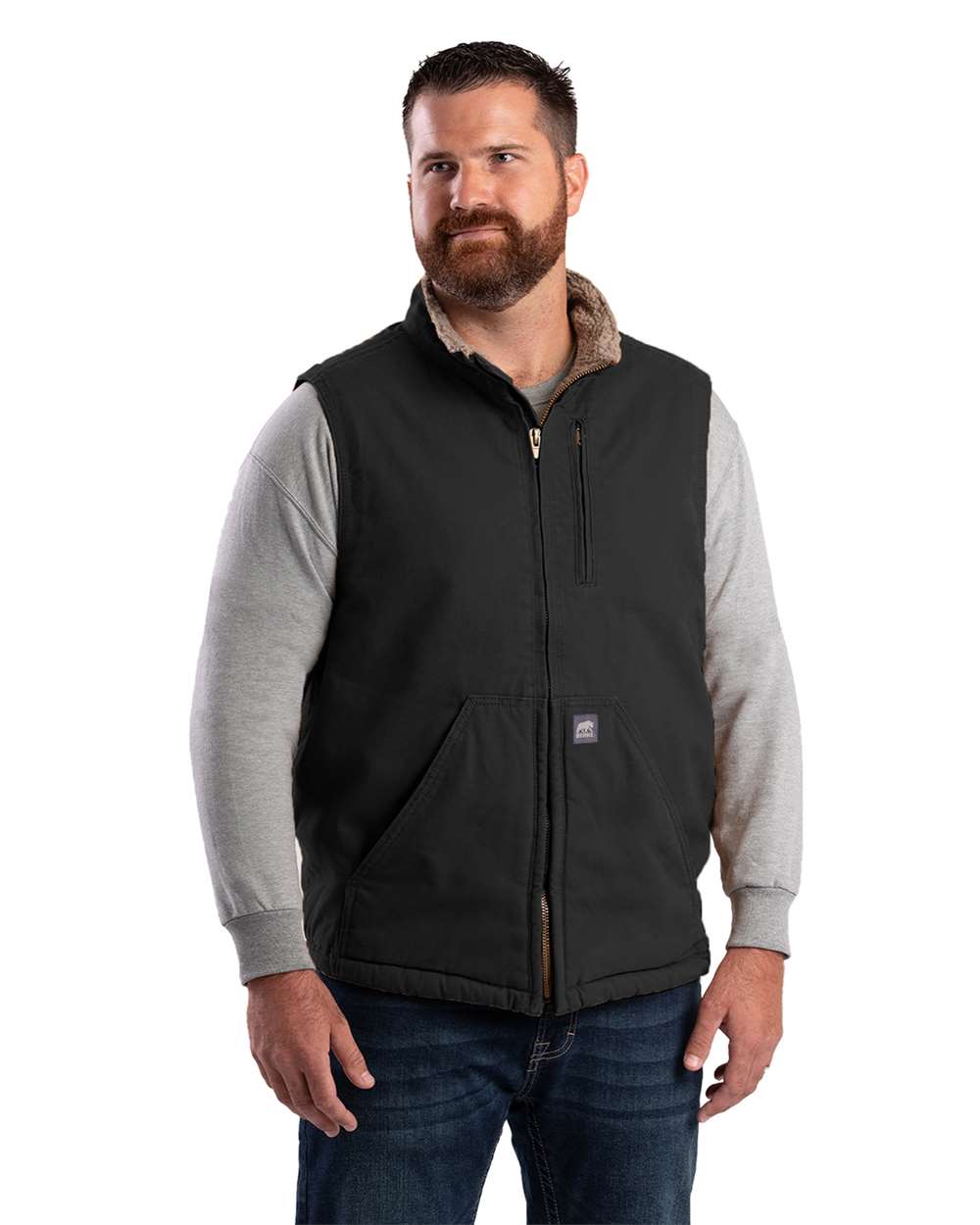 Berne Men's Heartland Sherpa-Lined Washed Duck Work Vest