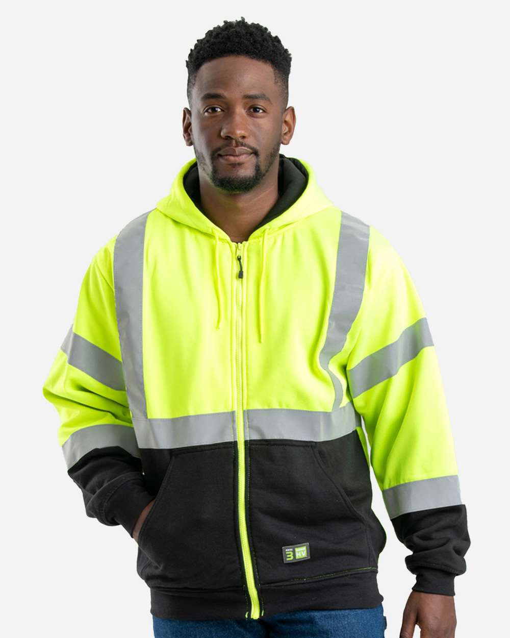 Berne Men's Hi-Vis Class 3 Color Block Full-Zip Hooded Sweatshirt