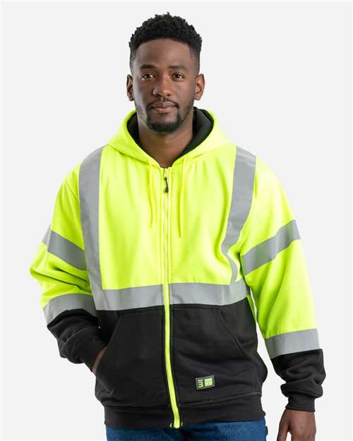 Berne Men's Hi-Vis Class 3 Color Block Full-Zip Hooded Sweatshirt