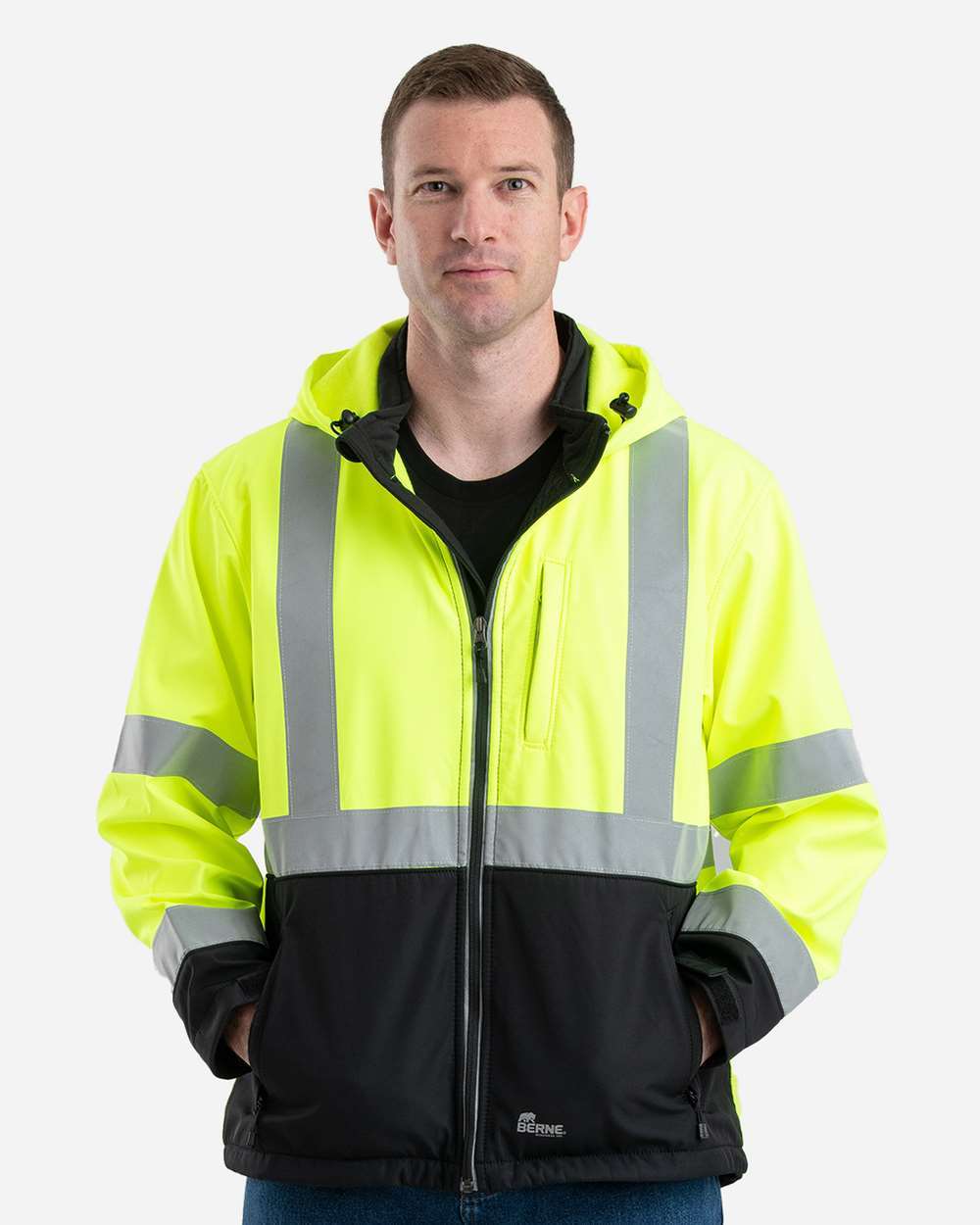 Men's Tall Hi-Vis Class 3 Hooded Soft Shell Safety Jacket