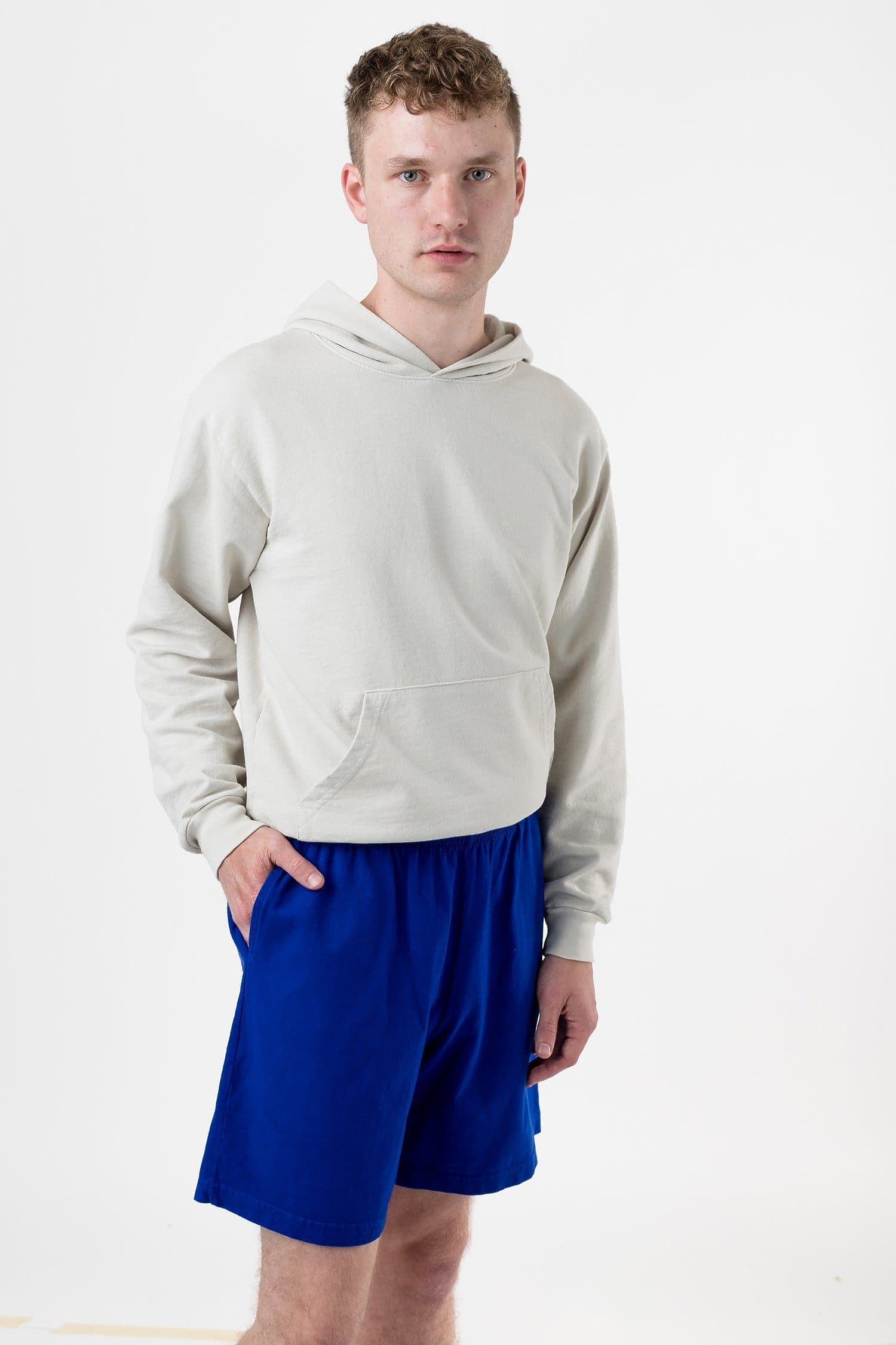 Unisex Mid-Length Heavy Jersey Cotton Shorts with Drawcord Waist and Pockets
