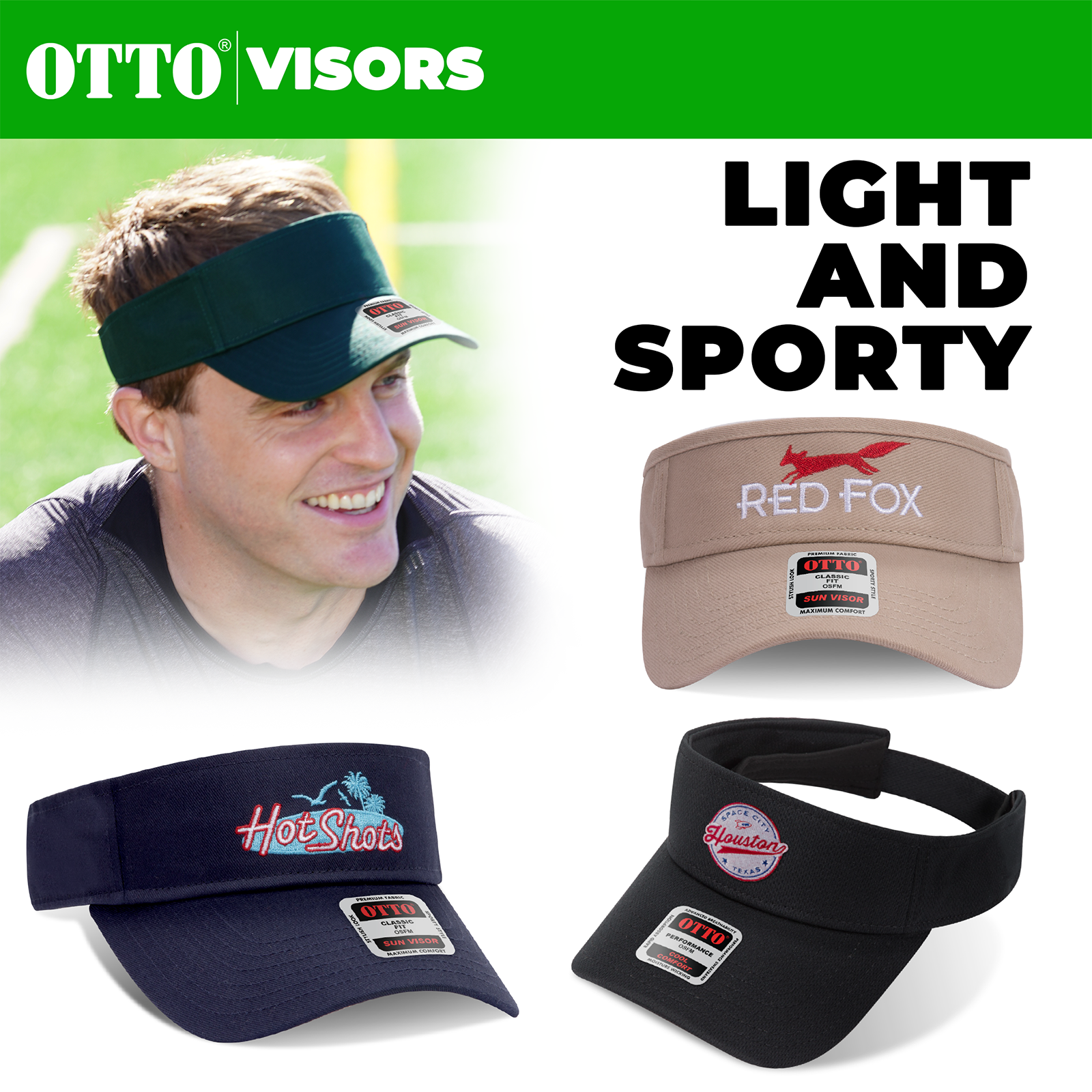 OTTO Cap 60-662 Cotton Sun Visor with Adjustable Hook-and-Loop Closure