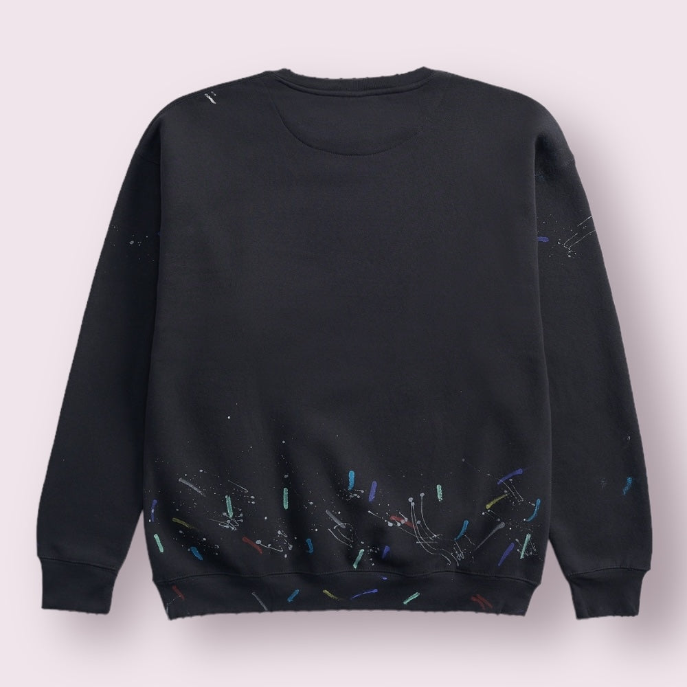 Heavyweight Hand-Painted Paint-Drip Crewneck Sweatshirt, Combed Cotton Blend
