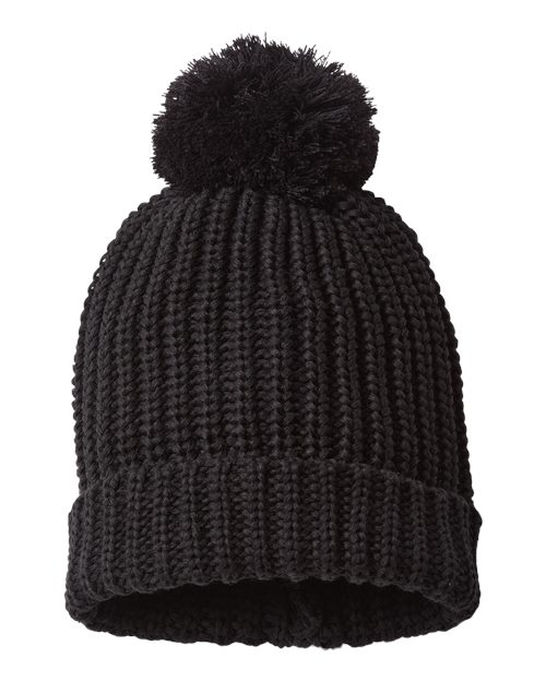 Richardson Chunky Cable Knit Pom-Pom Beanie 13-inch Slouch Fit
