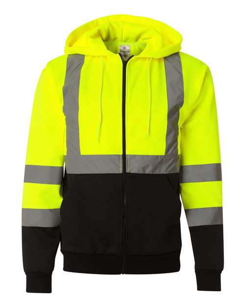 Kishigo Unisex Hi-Vis Full-Zip Hooded Sweatshirt with Reflective Strips