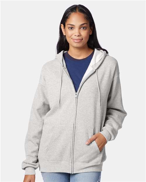 Hanes EcoSmart® Full‑Zip Hooded Sweatshirt – Sustainable Unisex Fleece