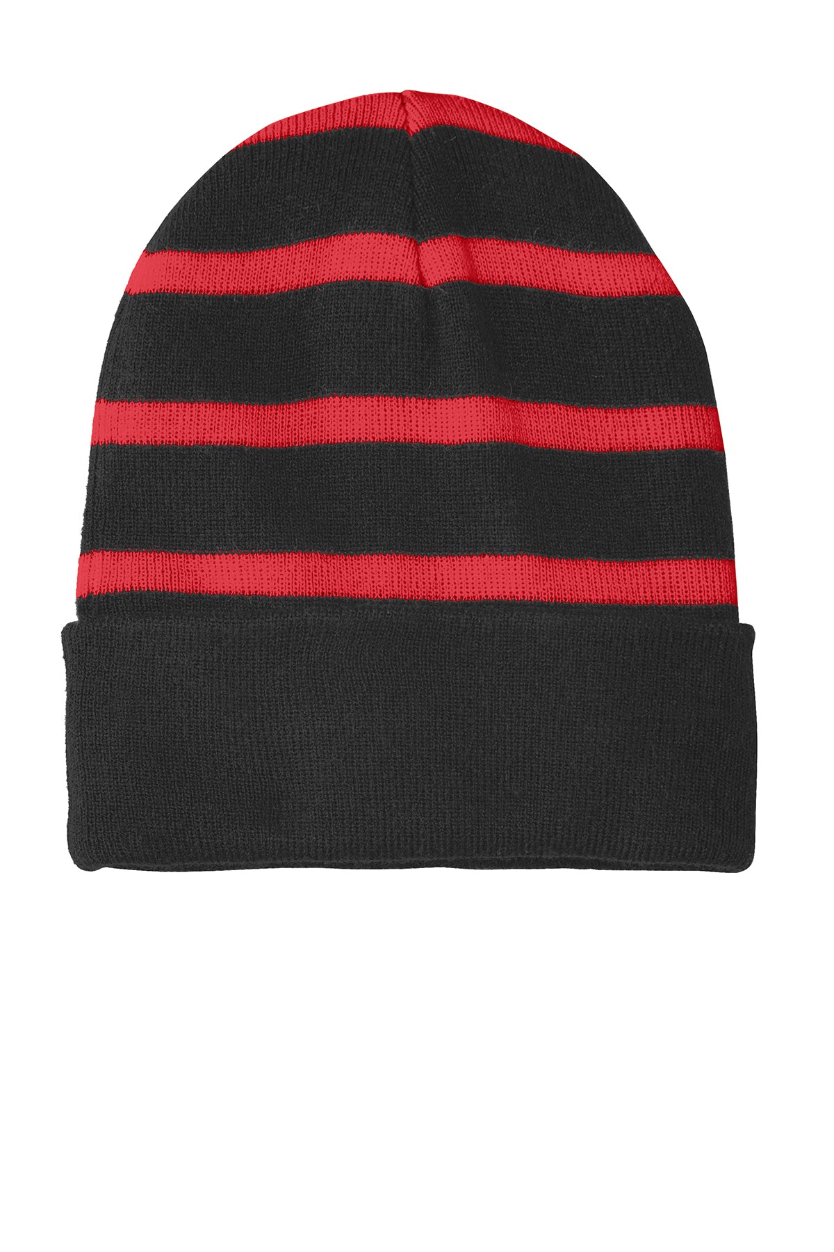 Sport-Tek Striped Fleece Lined Beanie with Solid Band for Winter Warmth