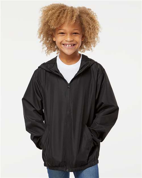 Youth Lightweight Windbreaker Full-Zip Jacket Water-Resistant Mesh-Lined Hood