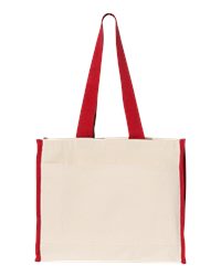 Q-Tees 14L Canvas Tote Bag with Contrast Handles, Front Pocket