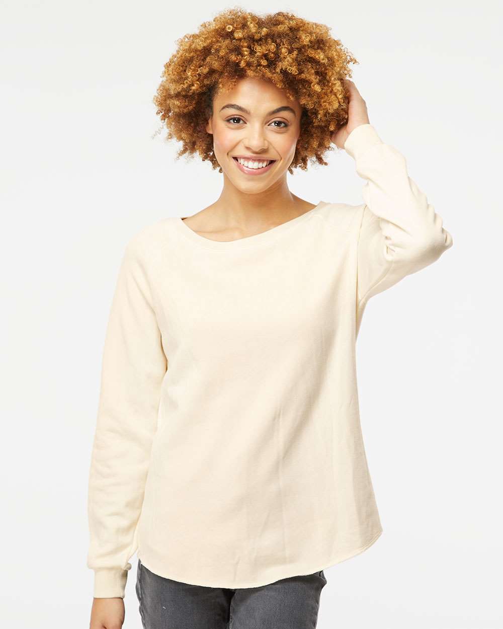 Women's California Wave Wash Crewneck Sweatshirt Soft Raglan Fleece